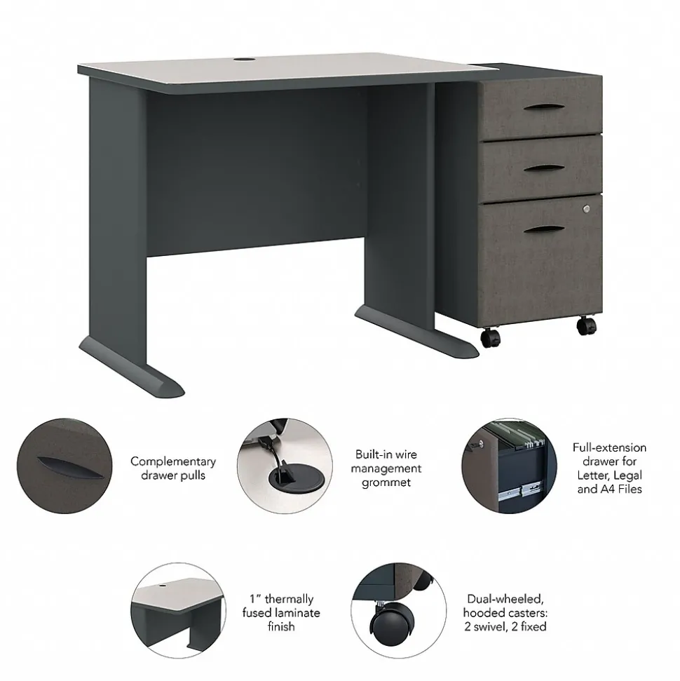 Bush Business Furniture Cubix 36W Desk with Mobile File Cabinet, Slate/White Spectrum (SRA024SLSU)