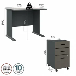 Bush Business Furniture Cubix 36W Desk with Mobile File Cabinet, Slate/White Spectrum (SRA024SLSU)