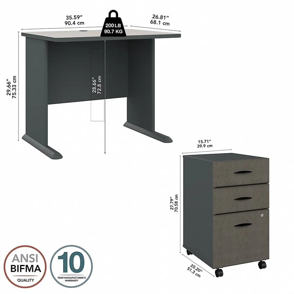 Bush Business Furniture Cubix 36W Desk with Mobile File Cabinet, Slate/White Spectrum (SRA024SLSU)