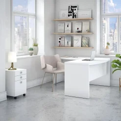 Bush Business Furniture Echo 60"W L Shaped Bow Front Desk with Mobile File Cabinet, Pure White (ECH007PW)