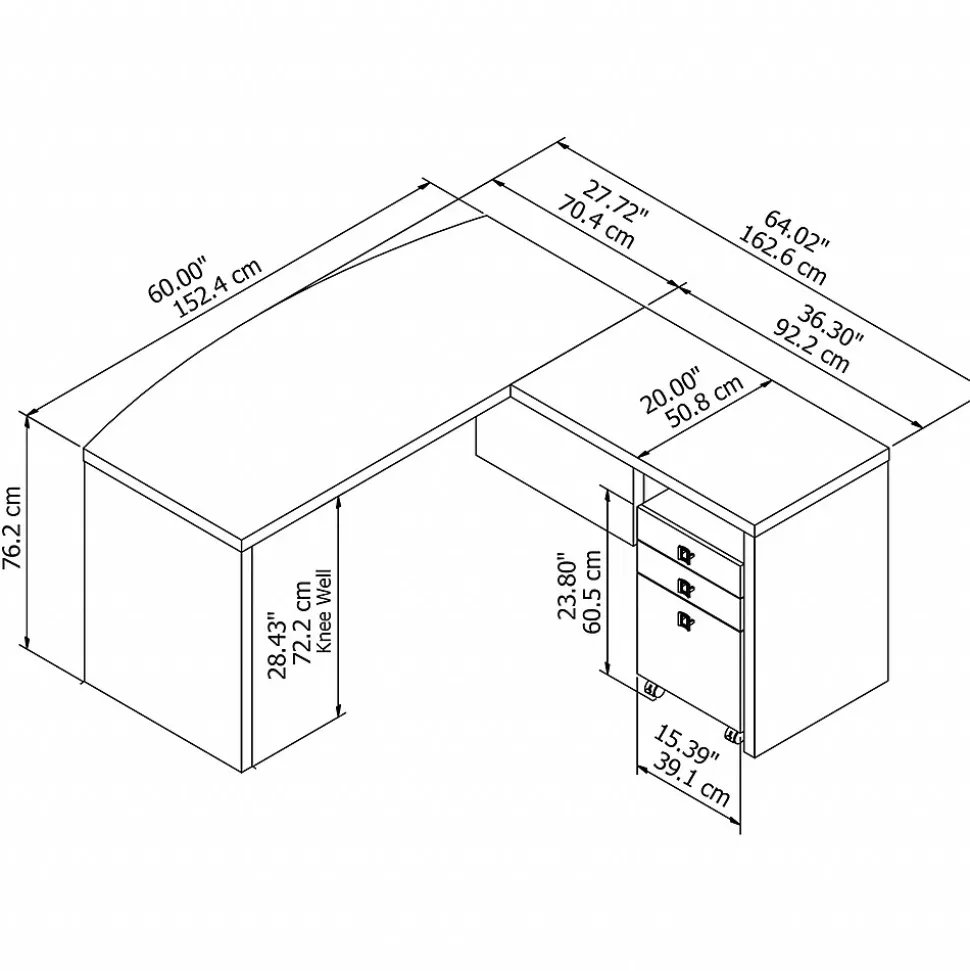 Bush Business Furniture Echo 60"W L Shaped Bow Front Desk with Mobile File Cabinet, Pure White (ECH007PW)