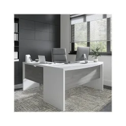 Bush Business Furniture Echo 60"W L Shaped Bow Front Desk, Pure White/Modern Gray (ECH025WHMG)