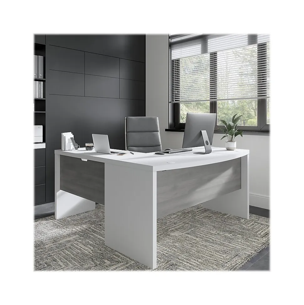 Bush Business Furniture Echo 60"W L Shaped Bow Front Desk, Pure White/Modern Gray (ECH025WHMG)