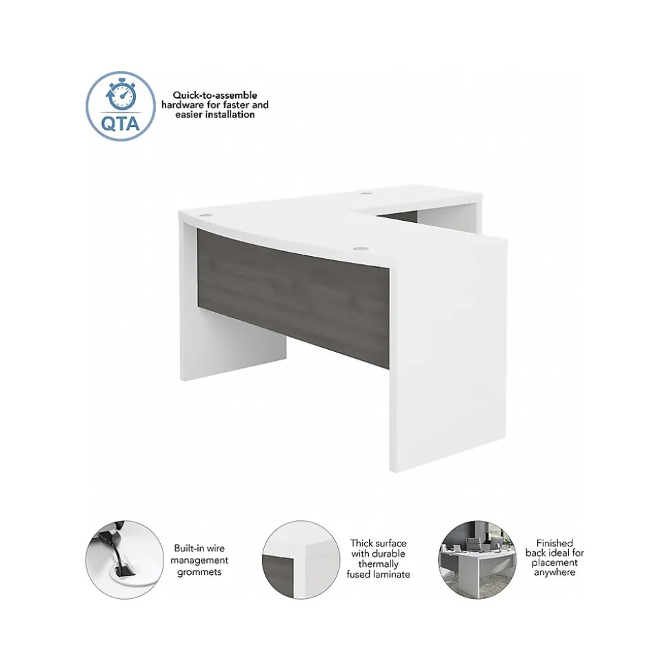 Bush Business Furniture Echo 60"W L Shaped Bow Front Desk, Pure White/Modern Gray (ECH025WHMG)