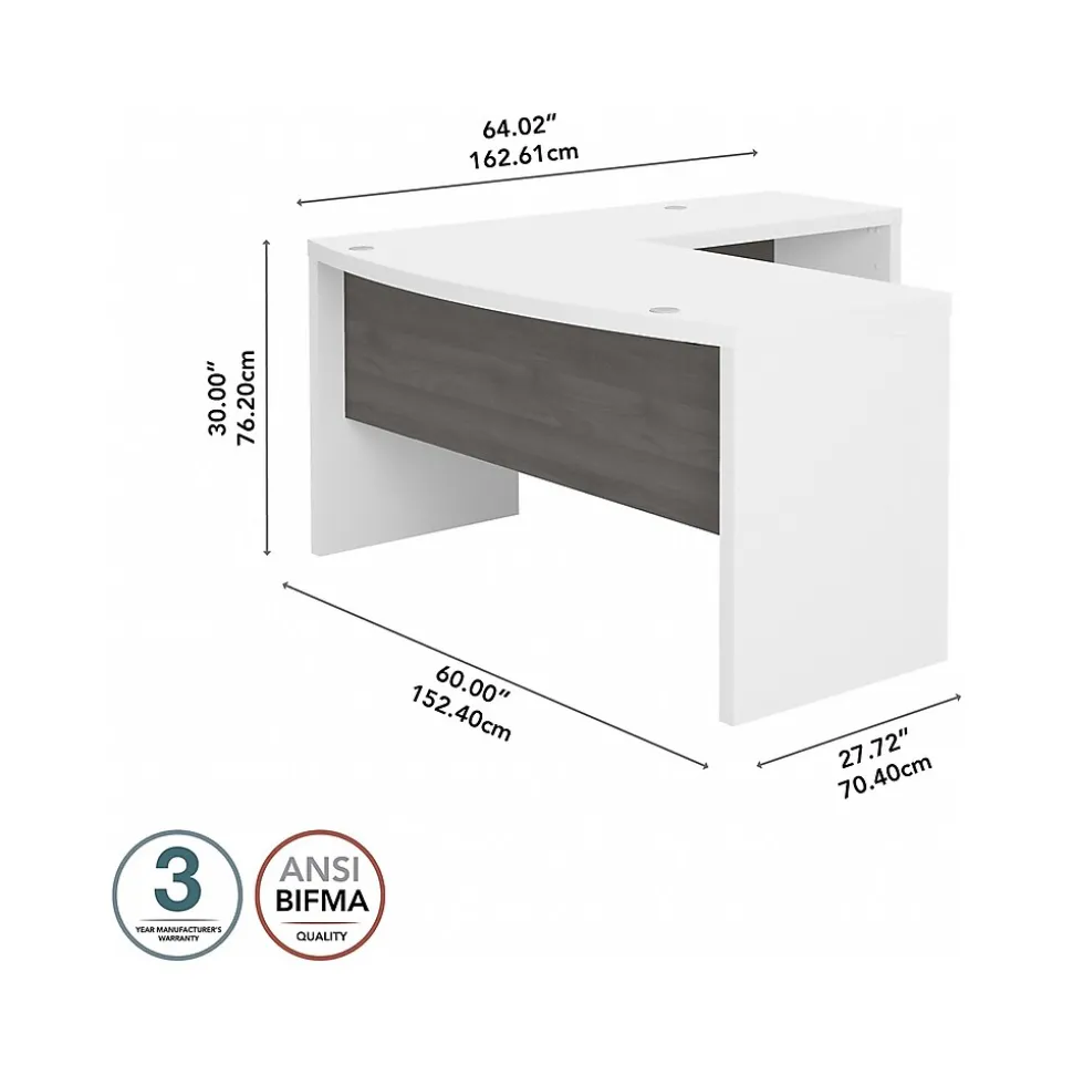 Bush Business Furniture Echo 60"W L Shaped Bow Front Desk, Pure White/Modern Gray (ECH025WHMG)
