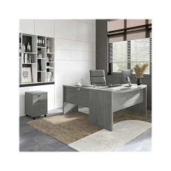 Bush Business Furniture Echo 60"W L Shaped Bow Front Desk with Mobile File Cabinet, Modern Gray (ECH007MG)