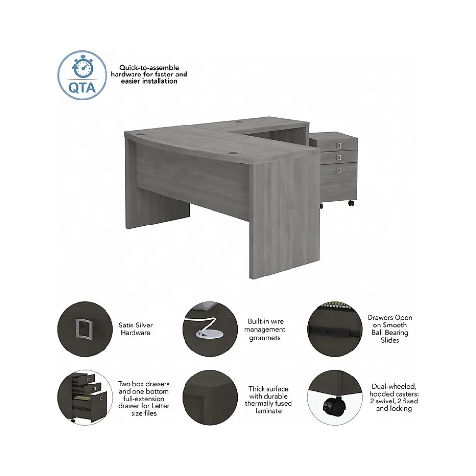 Bush Business Furniture Echo 60"W L Shaped Bow Front Desk with Mobile File Cabinet, Modern Gray (ECH007MG)