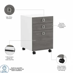 Bush Business Furniture Echo 3 Drawer Mobile File Cabinet, Pure White/Modern Gray (KI60501-03)