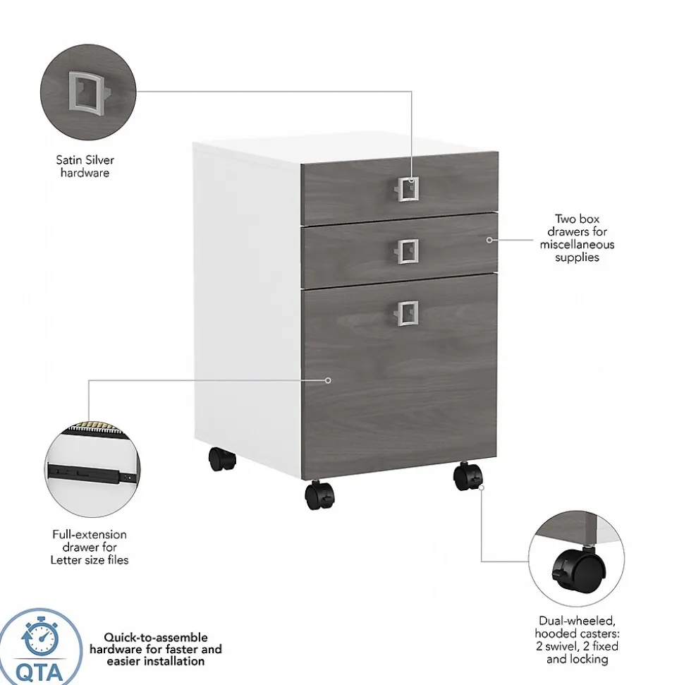 Bush Business Furniture Echo 3 Drawer Mobile File Cabinet, Pure White/Modern Gray (KI60501-03)