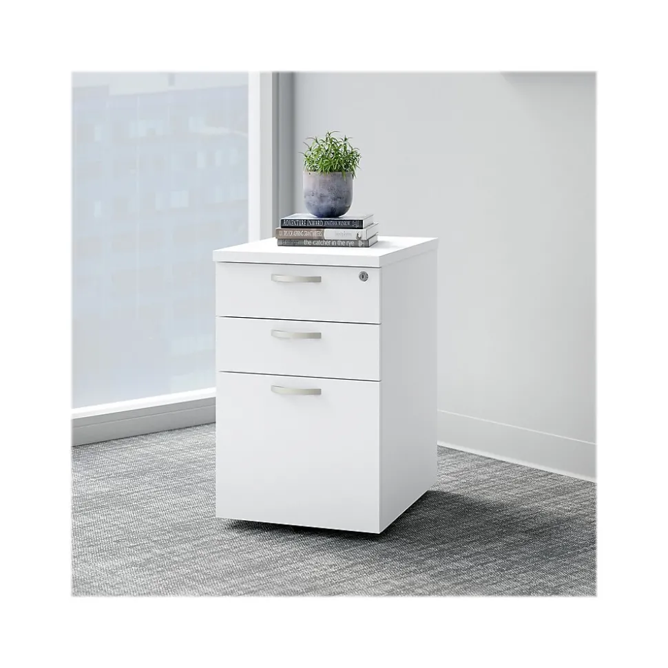 Bush Business Furniture Easy Office 3-Drawer Mobile Vertical File Cabinet, Letter/Legal Size, Lockable, Pure White (EOF116WH-03)