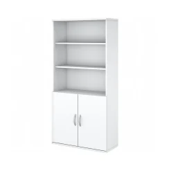 Bush Business Furniture Easy Office 72.79" 5-Shelf Bookcase with Doors, White Laminated Wood (EO106WH)