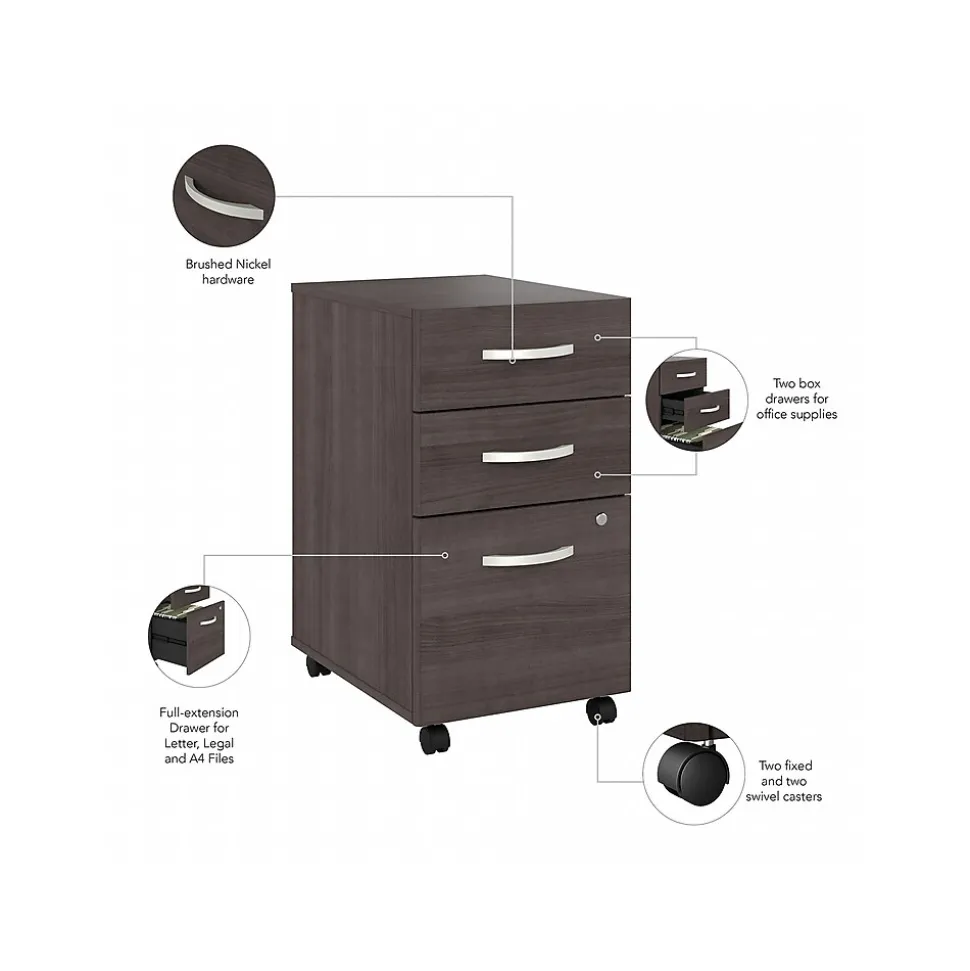 Bush Business Furniture Hybrid 3-Drawer Mobile Vertical File Cabinet, Letter/Legal Size, Lockable, Storm Gray (HYF216SGSU-Z)