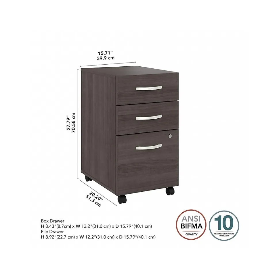 Bush Business Furniture Hybrid 3-Drawer Mobile Vertical File Cabinet, Letter/Legal Size, Lockable, Storm Gray (HYF216SGSU-Z)