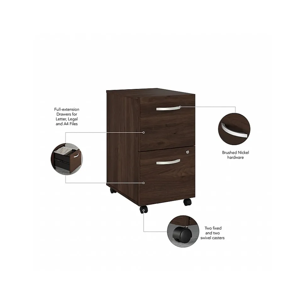 Bush Business Furniture Hybrid 2-Drawer Mobile Vertical File Cabinet, Letter/Legal Size, Lockable, Black Walnut (HYF116BWSU-Z)