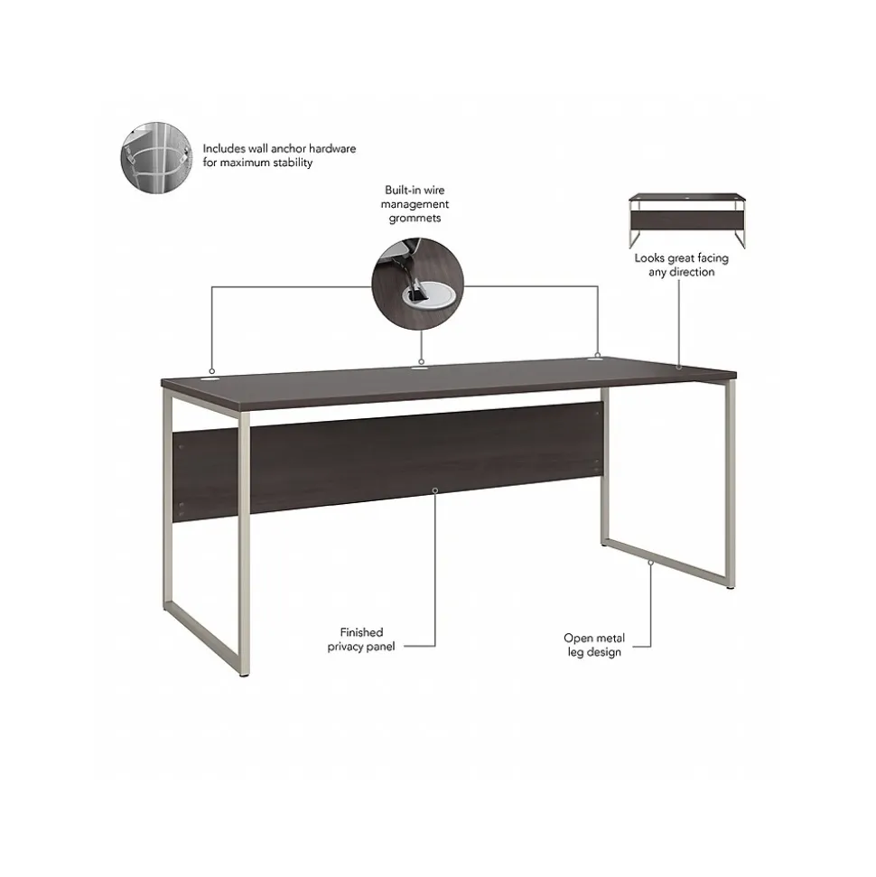 Bush Business Furniture Hybrid 72"W Computer Table Desk with Metal Legs, Storm Gray (HYD373SG)