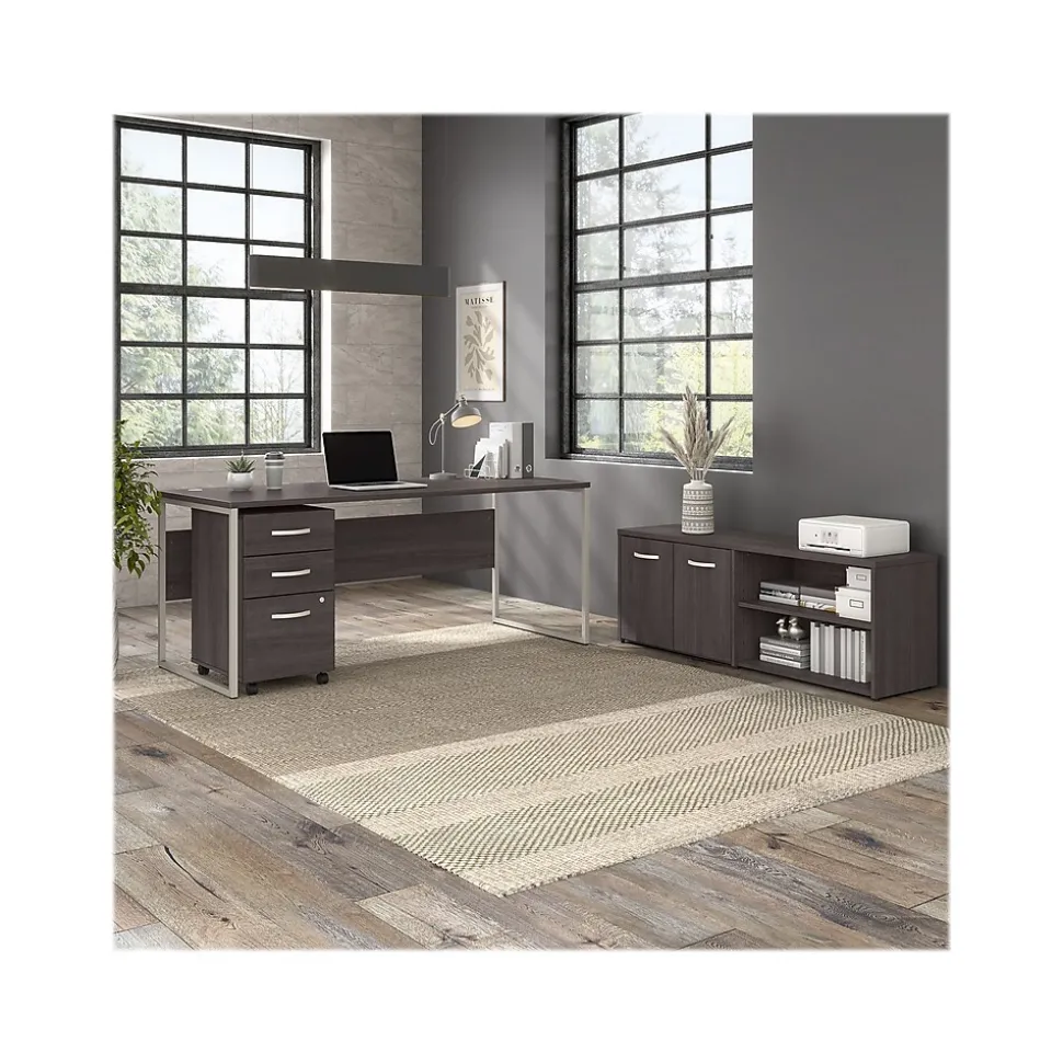 Bush Business Furniture Hybrid 72"W Computer Table Desk with Metal Legs, Storm Gray (HYD373SG)