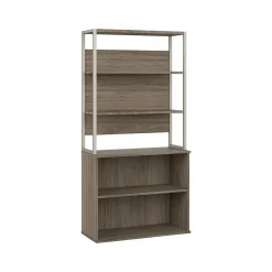 Bush Business Furniture Hybrid 71"H 4-Shelf Etagere Bookcase with Adjustable Shelf, Modern Hickory (HYB023MH)