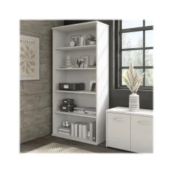Bush Business Furniture Hybrid 73"H 5-Shelf Bookcase with Adjustable Shelves, White Laminated Wood (HYB136WH-Z)