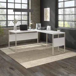 Bush Business Furniture Hybrid 60"W L Shaped Table Desk with Metal Legs, White (HYB027WH)