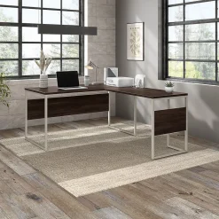 Bush Business Furniture Hybrid 60"W L Shaped Table Desk with Metal Legs, Black Walnut (HYB027BW)