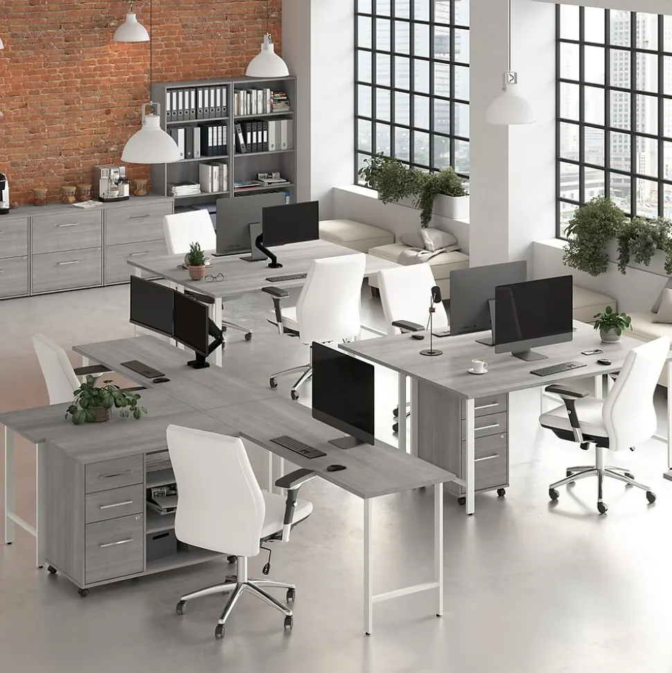 Bush Business Furniture Hustle 60"W L Shaped Computer Desk with Metal Legs, Platinum Gray (HUS003PG)