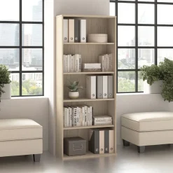 Bush Business Furniture Hustle Tall 5 Shelf Bookcase, Natural Elm (HUB230NE)