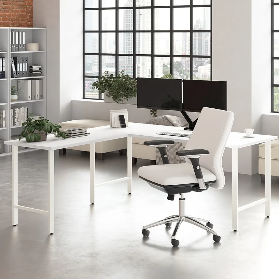 Bush Business Furniture Hustle 72"W L Shaped Computer Desk with Metal Legs, White (HUS001WH)
