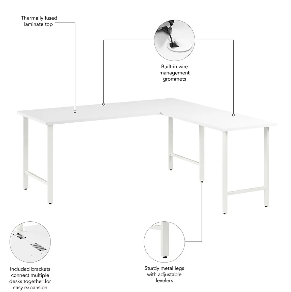 Bush Business Furniture Hustle 72"W L Shaped Computer Desk with Metal Legs, White (HUS001WH)