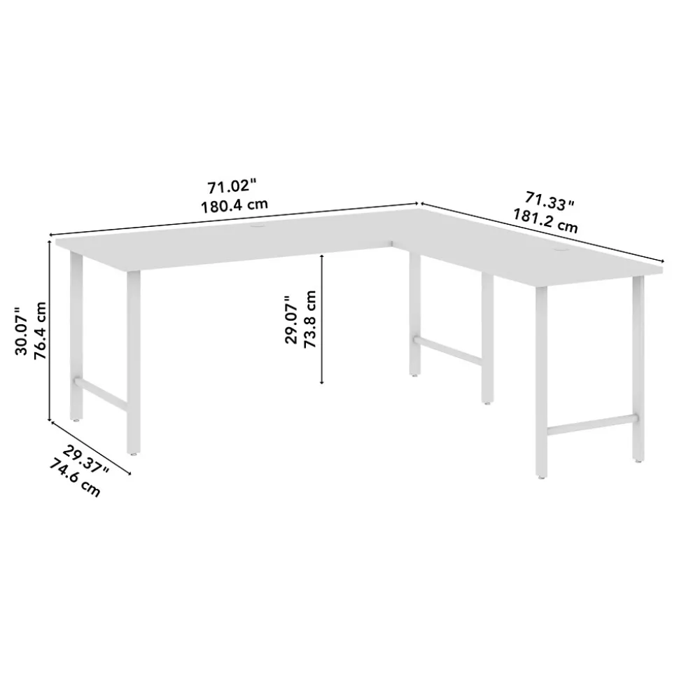 Bush Business Furniture Hustle 72"W L Shaped Computer Desk with Metal Legs, White (HUS001WH)