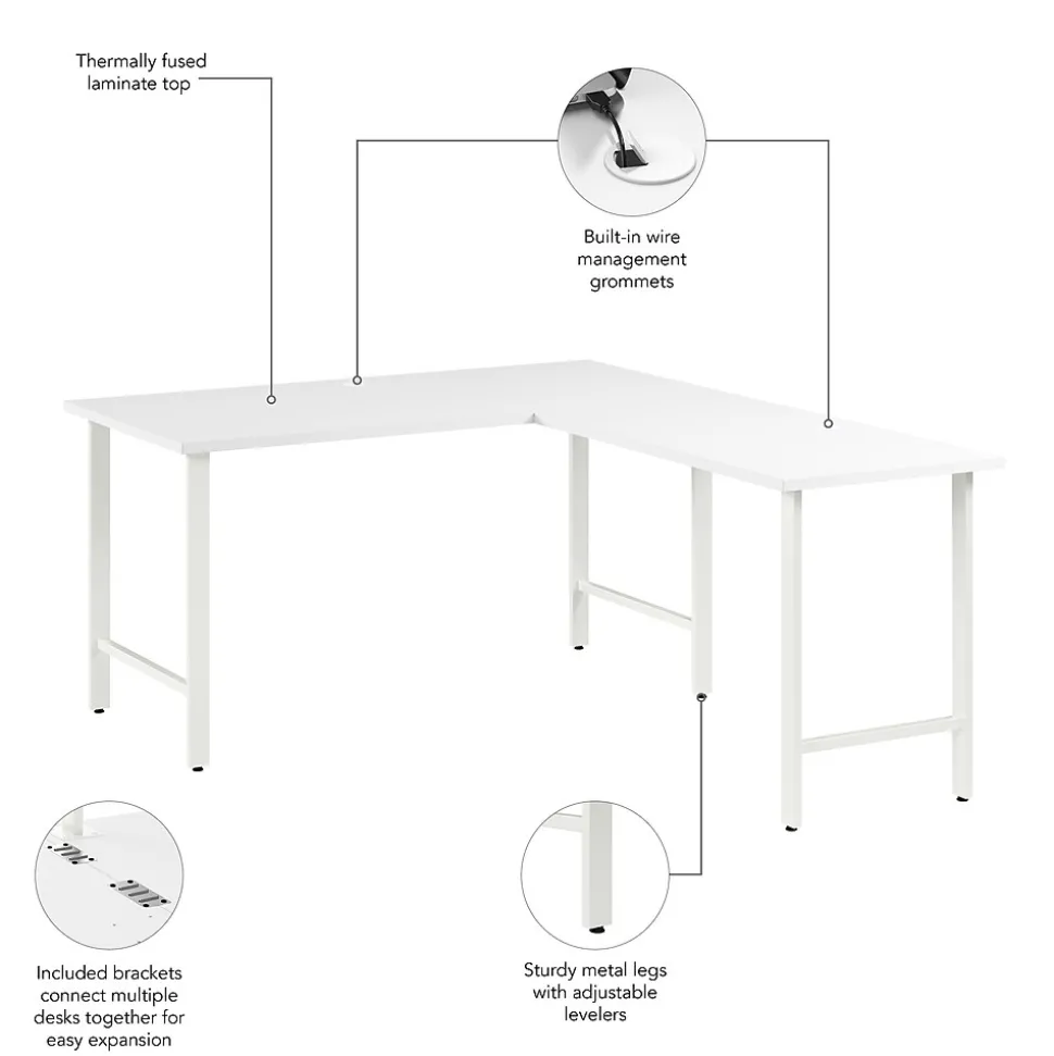 Bush Business Furniture Hustle 60"W L Shaped Computer Desk with Metal Legs, White (HUS003WH)
