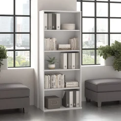 Bush Business Furniture Hustle Tall 5 Shelf Bookcase, White (HUB230WH)