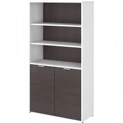 Bush Business Furniture Jamestown 66"H 5-Shelf Bookcase with Adjustable Shelves, Storm Gray/White Laminated Wood (JTB136SGWH)