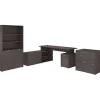 Bush Business Furniture Jamestown 72"W L Shaped Desk with Lateral File Cabinet and 5 Shelf Bookcase, Storm Gray (JTN011SGSU)