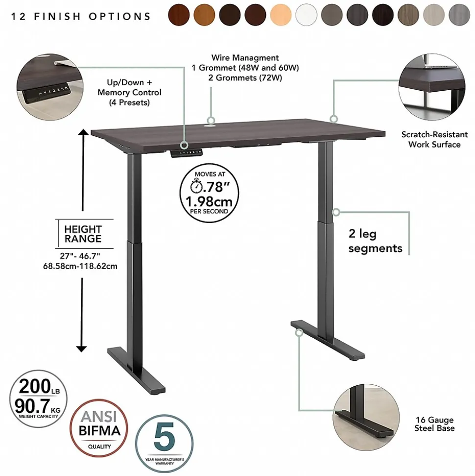 Bush Business Furniture Move 60 Series 60"W Electric Height Adjustable Standing Desk, Storm Gray (M6S6030SGBK)