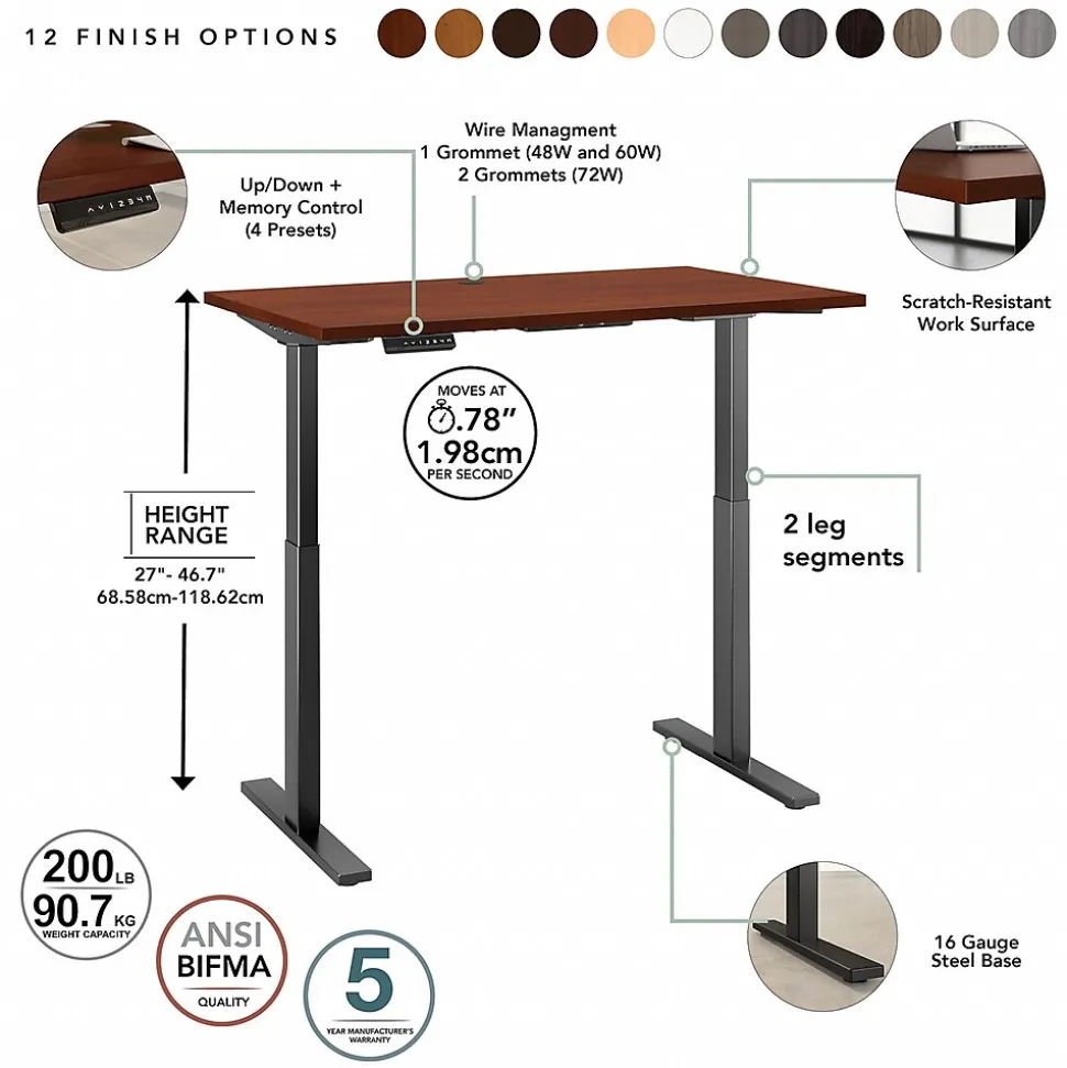 Bush Business Furniture Move 60 Series 60"W Electric Height Adjustable Standing Desk, Hansen Cherry (M6S6030HCBK)