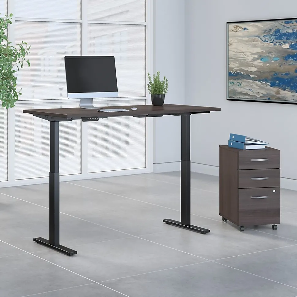 Bush Business Furniture Move 60 Series 72"W Electric Height Adj Standing Desk w/ Storage, Storm Gray/Black Powder (M6S006SGSU)
