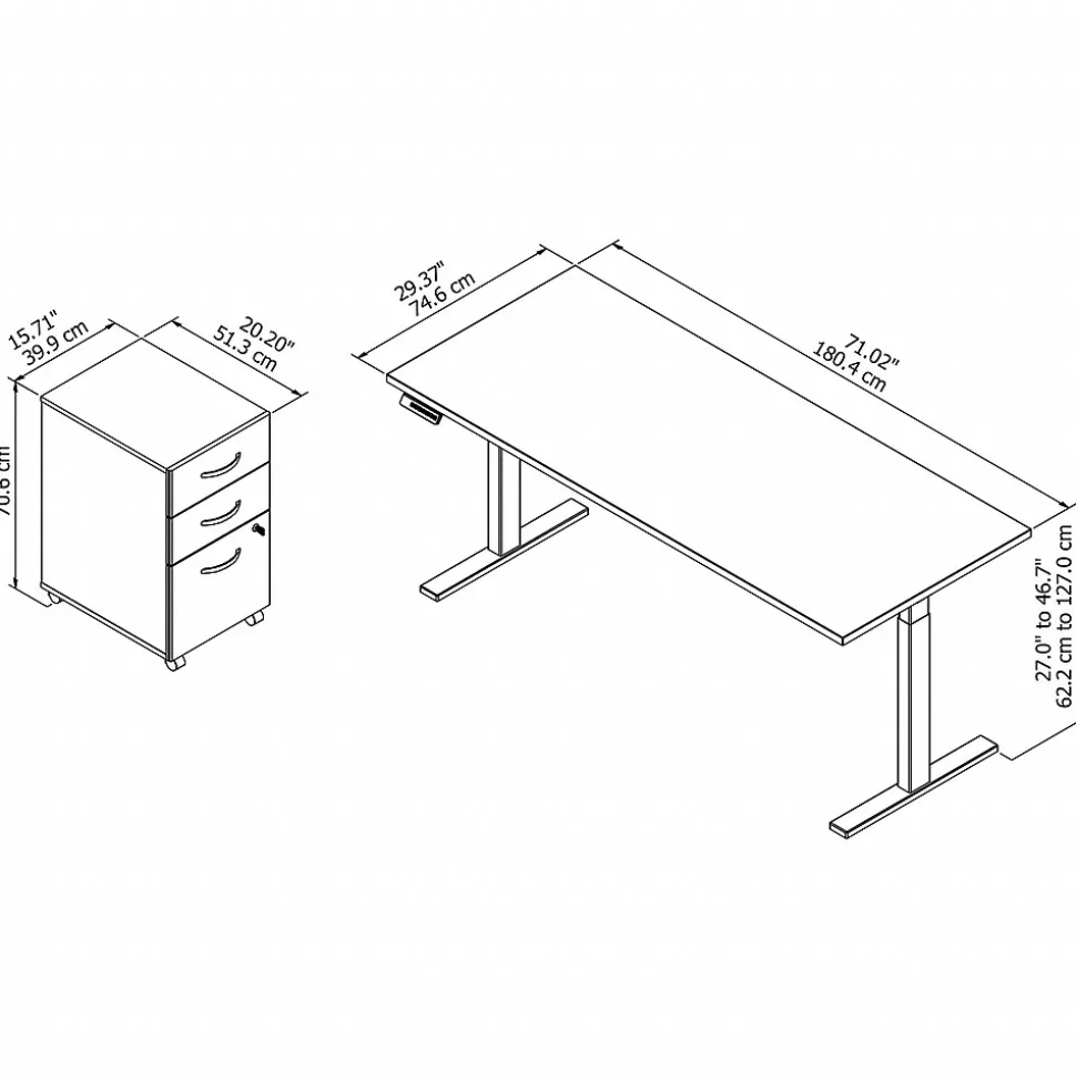 Bush Business Furniture Move 60 Series 72"W Electric Height Adj Standing Desk w/ Storage, Storm Gray/Black Powder (M6S006SGSU)