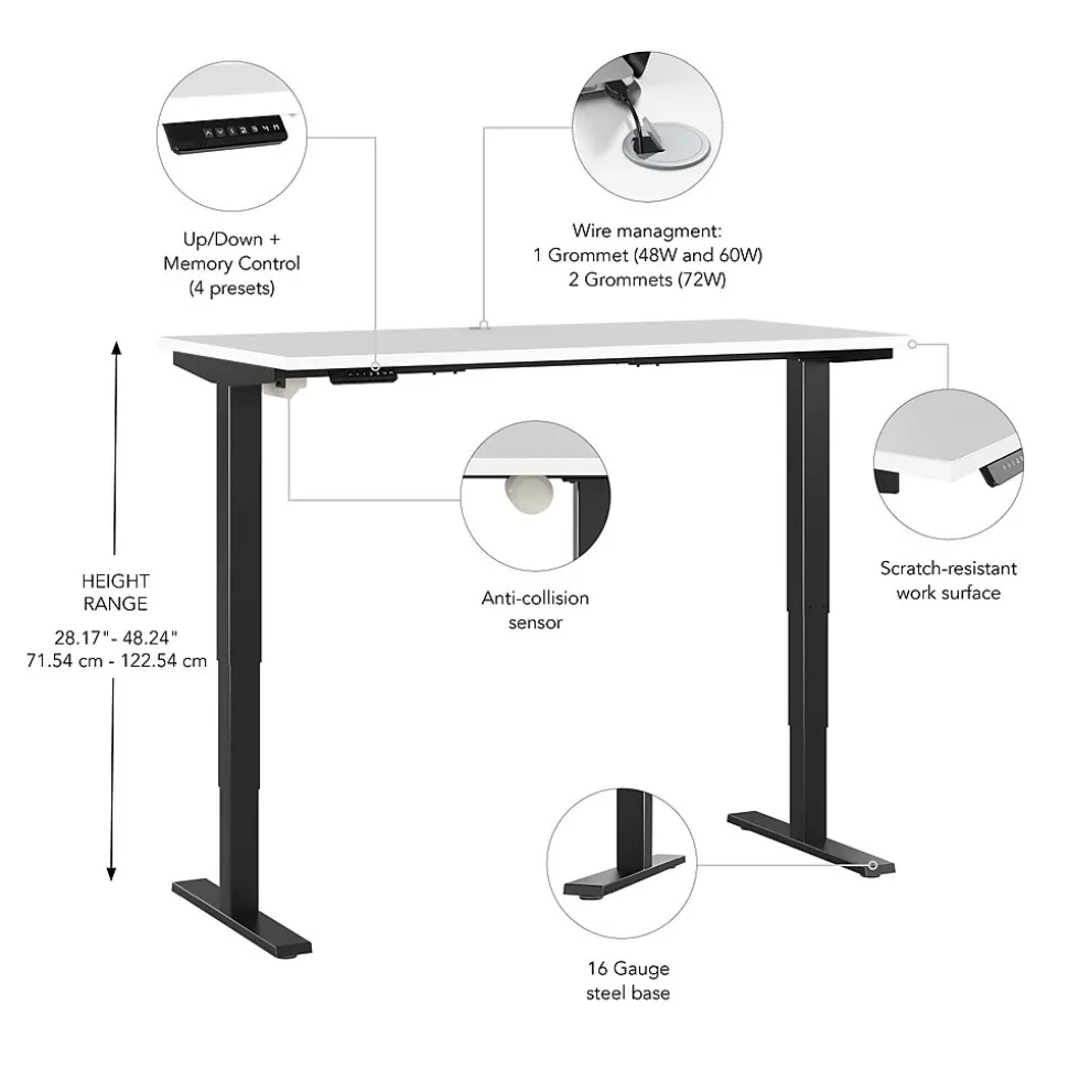 Bush Business Furniture Move 40 Series 48"W Electric Height Adjustable Standing Desk, White/Black (M4S4824WHBK)