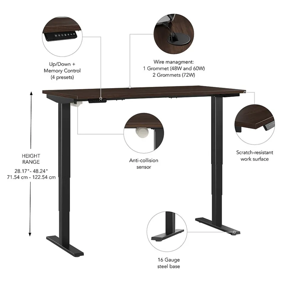 Bush Business Furniture Move 40 Series 60"W Electric Height Adjustable Standing Desk, Black Walnut/Black (M4S6030BWBK)