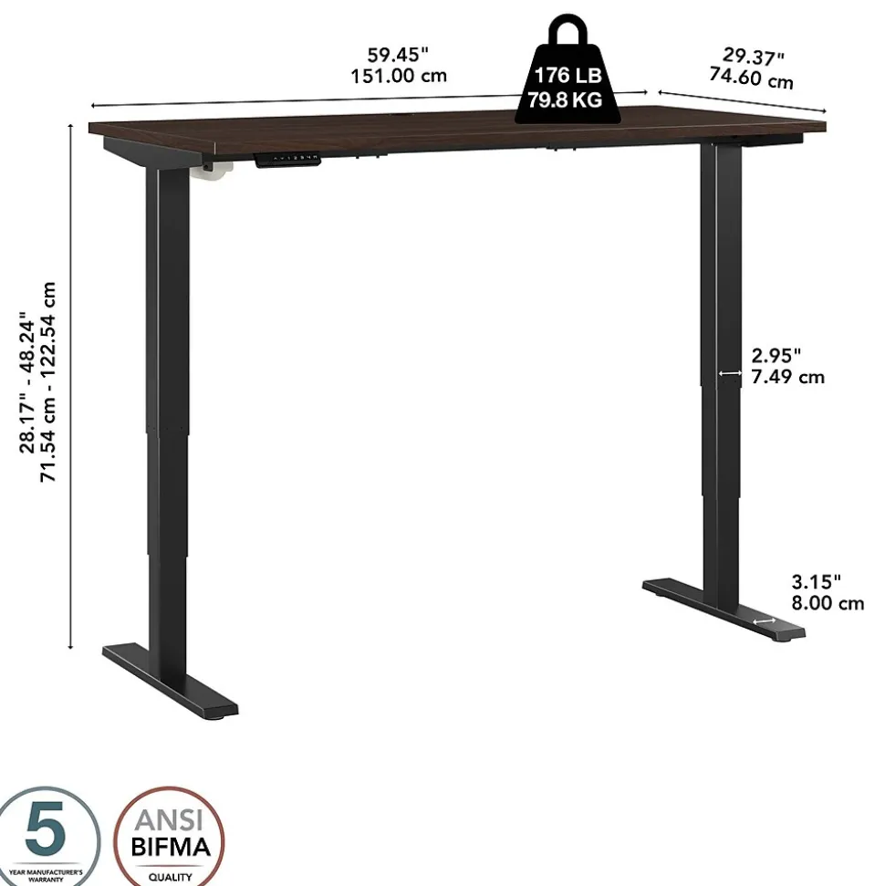 Bush Business Furniture Move 40 Series 60"W Electric Height Adjustable Standing Desk, Black Walnut/Black (M4S6030BWBK)