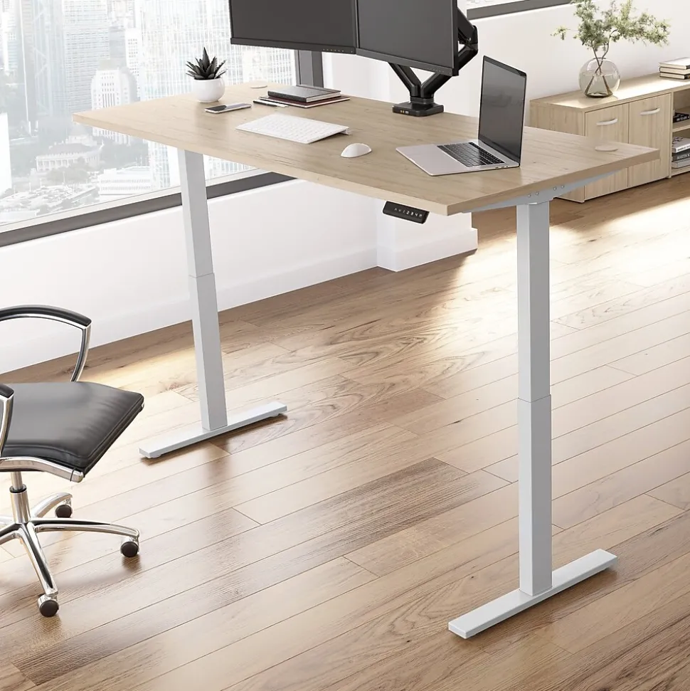 Bush Business Furniture Move 60 Series 72"W Electric Adjustable Standing Desk, Natural Elm/Cool Gray Metallic (M6S7230NESK)