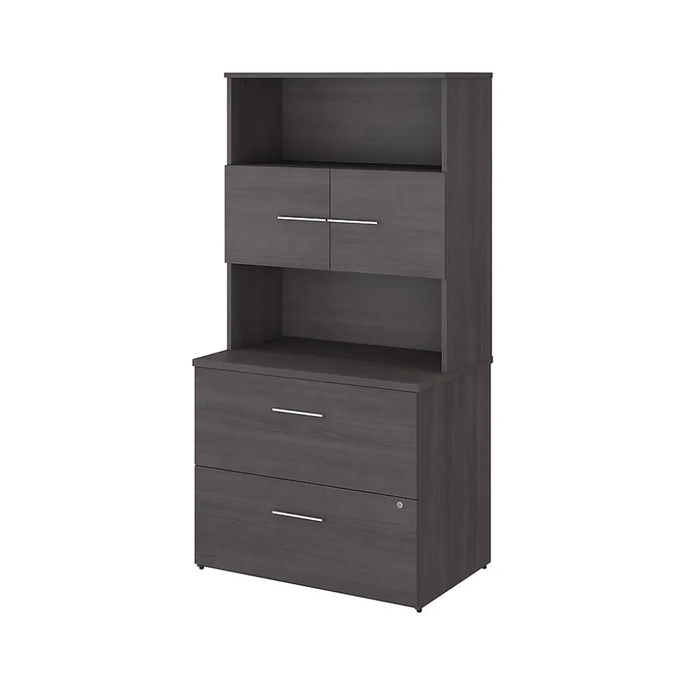 Bush Business Furniture Office 500 2-Drawer Lateral File Cabinet with Hutch, Locking, Letter/Legal, Storm Gray (OF5007SGSU)