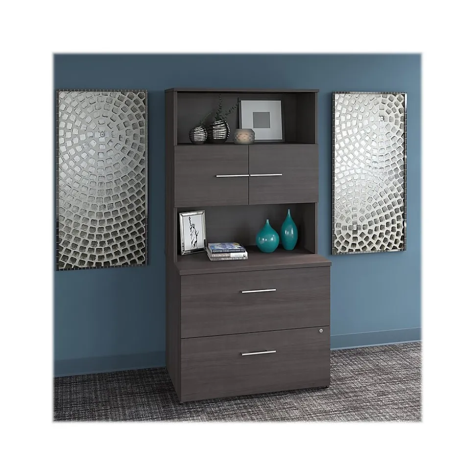 Bush Business Furniture Office 500 2-Drawer Lateral File Cabinet with Hutch, Locking, Letter/Legal, Storm Gray (OF5007SGSU)