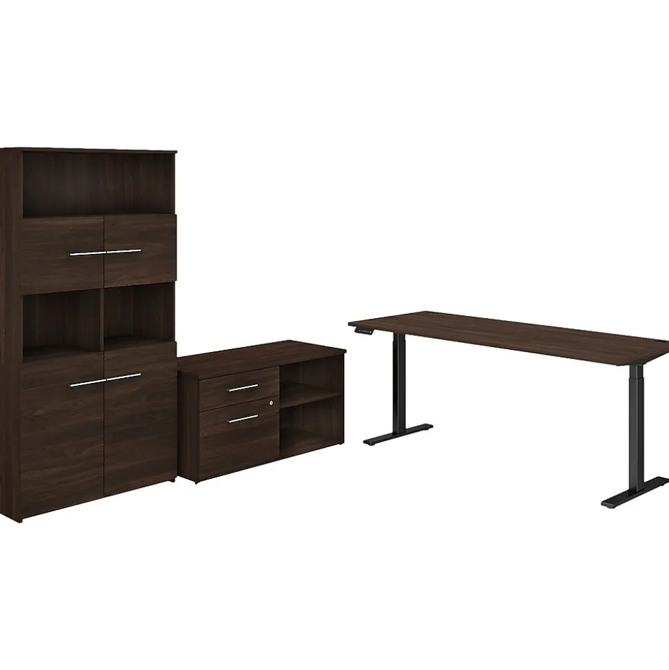 Bush Business Furniture Office 500 72"W Adjustable Desk with Storage and Bookcase, Black Walnut (OF5006BWSU)