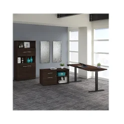 Bush Business Furniture Office 500 72"W Adjustable Desk with Storage and Bookcase, Black Walnut (OF5006BWSU)