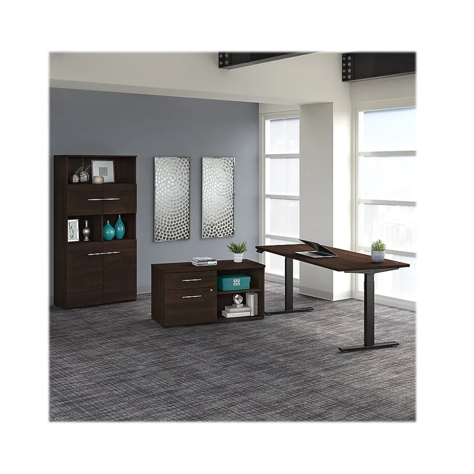Bush Business Furniture Office 500 72"W Adjustable Desk with Storage and Bookcase, Black Walnut (OF5006BWSU)