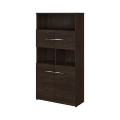 Bush Business Furniture Office 500 70"H 5-Shelf Bookcase with Doors, Black Walnut (OFB136BW)
