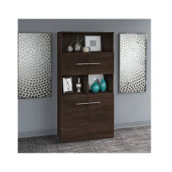 Bush Business Furniture Office 500 70"H 5-Shelf Bookcase with Doors, Black Walnut (OFB136BW)