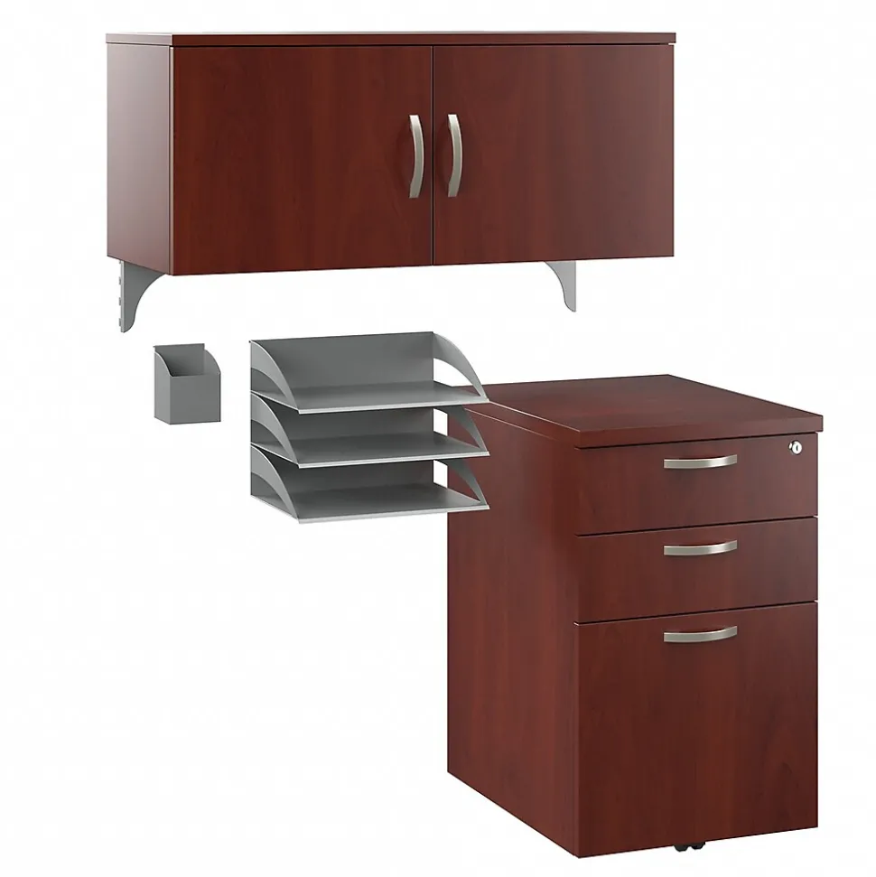 Bush Business Furniture Office in an Hour Cubicle Storage with Cabinet, Paper Tray, & Pencil Holder, Hansen Cherry (WC36490-03K)