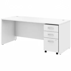 Bush Business Furniture Studio C 72"W Office Desk with Mobile File Cabinet, White (STC013WH)